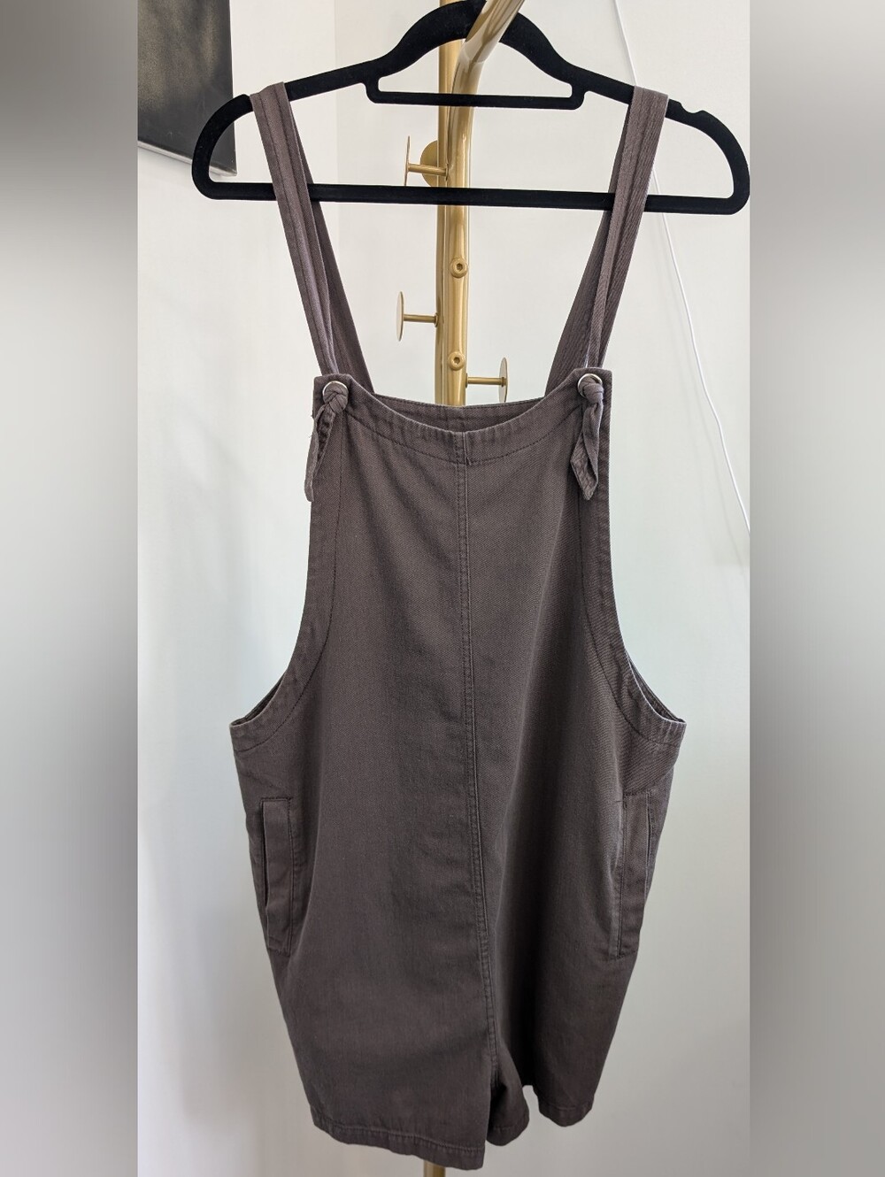 Women’s Knot-Shoulder Denim Overalls in Taupe